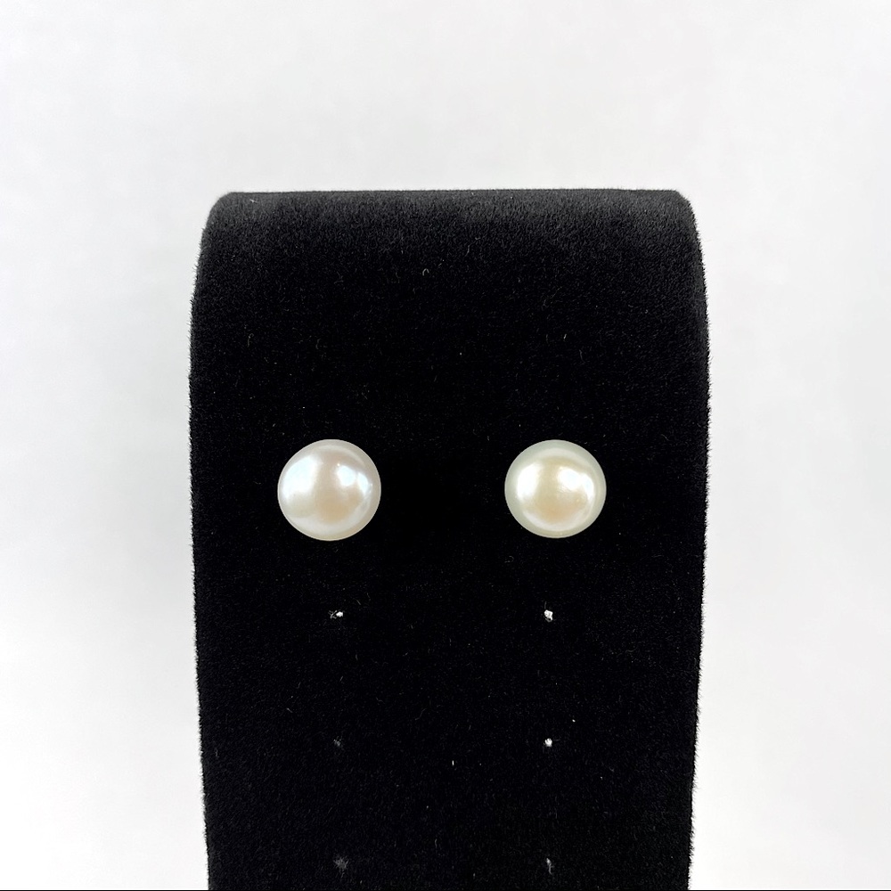White Pearl and Sterling Silver Stud Earrings